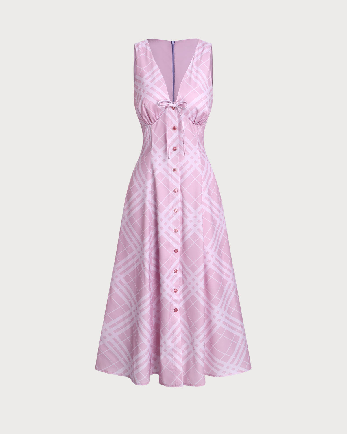 Pink Striped Sleeveless Midi Dress - Threadford