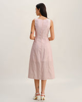 Pink Striped V Neck Sleeveless Midi Dress - Threadford