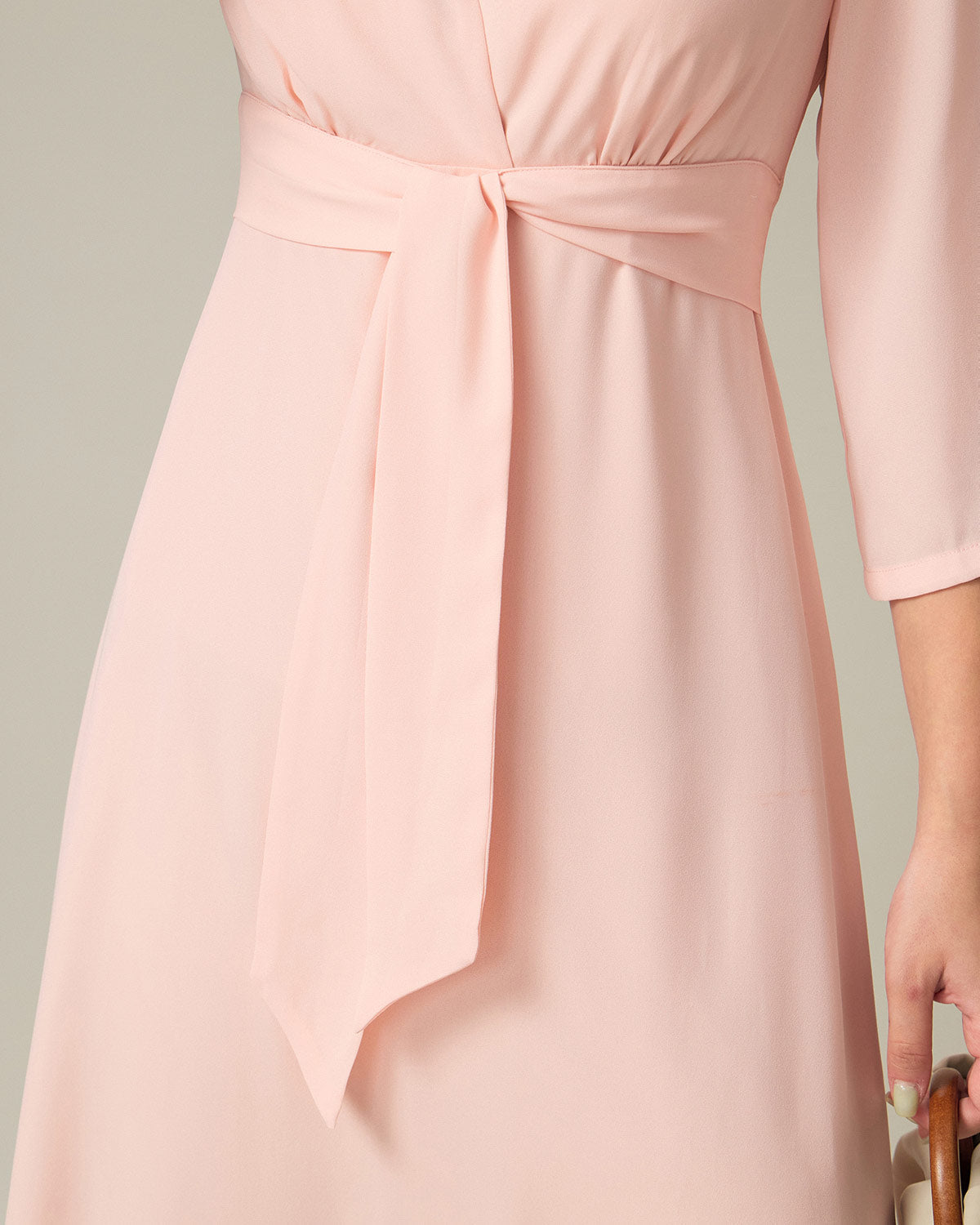 Pink V-Neck Pleated Midi Dress - Threadford