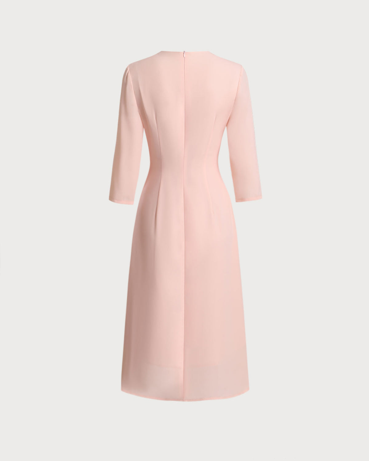 Pink V-Neck Pleated Midi Dress - Threadford