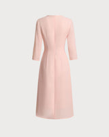 Pink V-Neck Pleated Midi Dress - Threadford