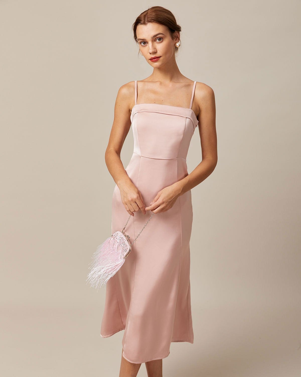 The Pink Bodycon Satin Cami Midi Dress - Threadford
