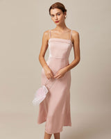 The Pink Bodycon Satin Cami Midi Dress - Threadford