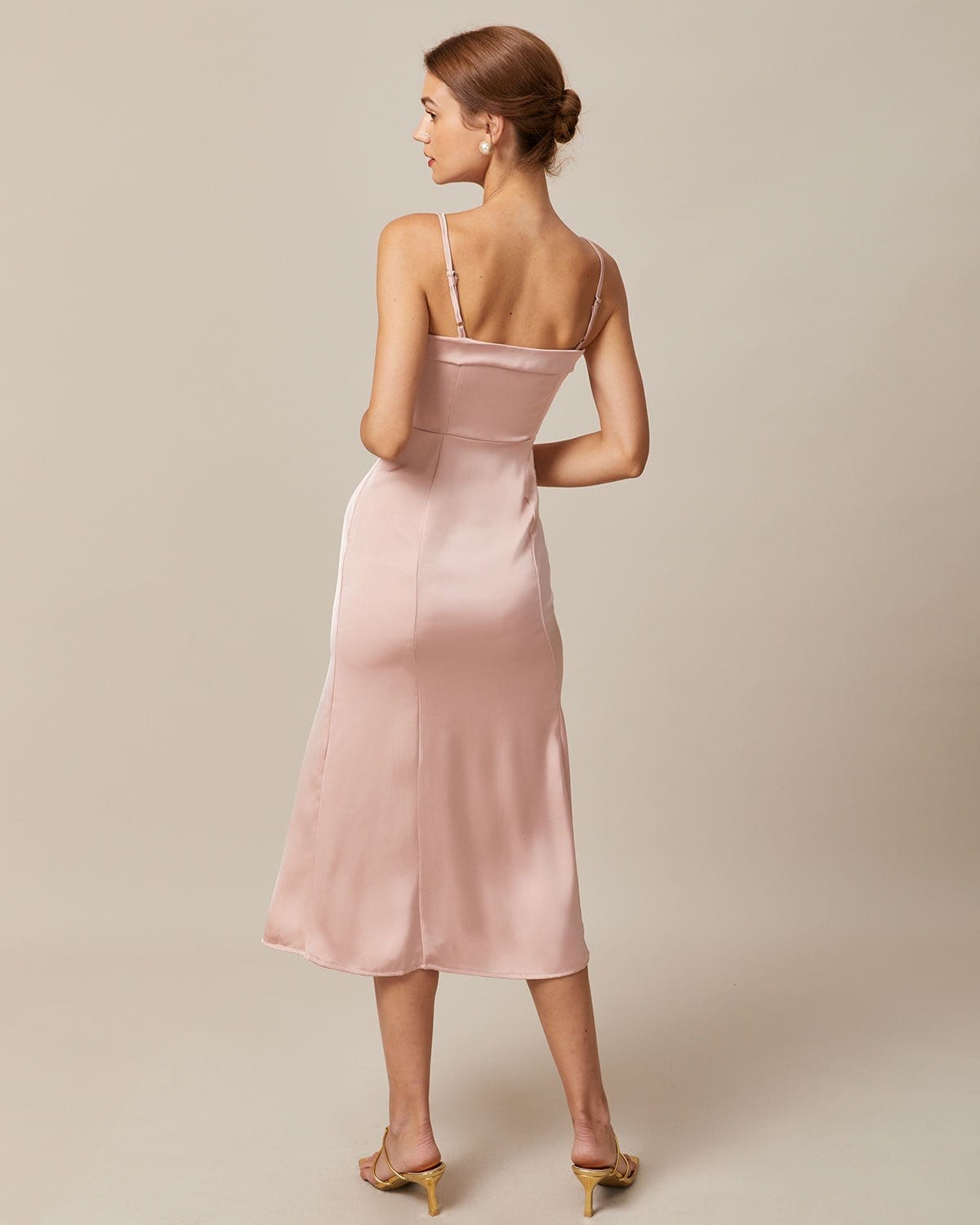 The Pink Bodycon Satin Cami Midi Dress - Threadford