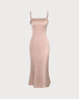 The Pink Bodycon Satin Cami Midi Dress - Threadford