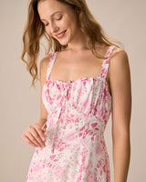 The Pink Square Neck Floral Ruched Midi Dress - Threadford