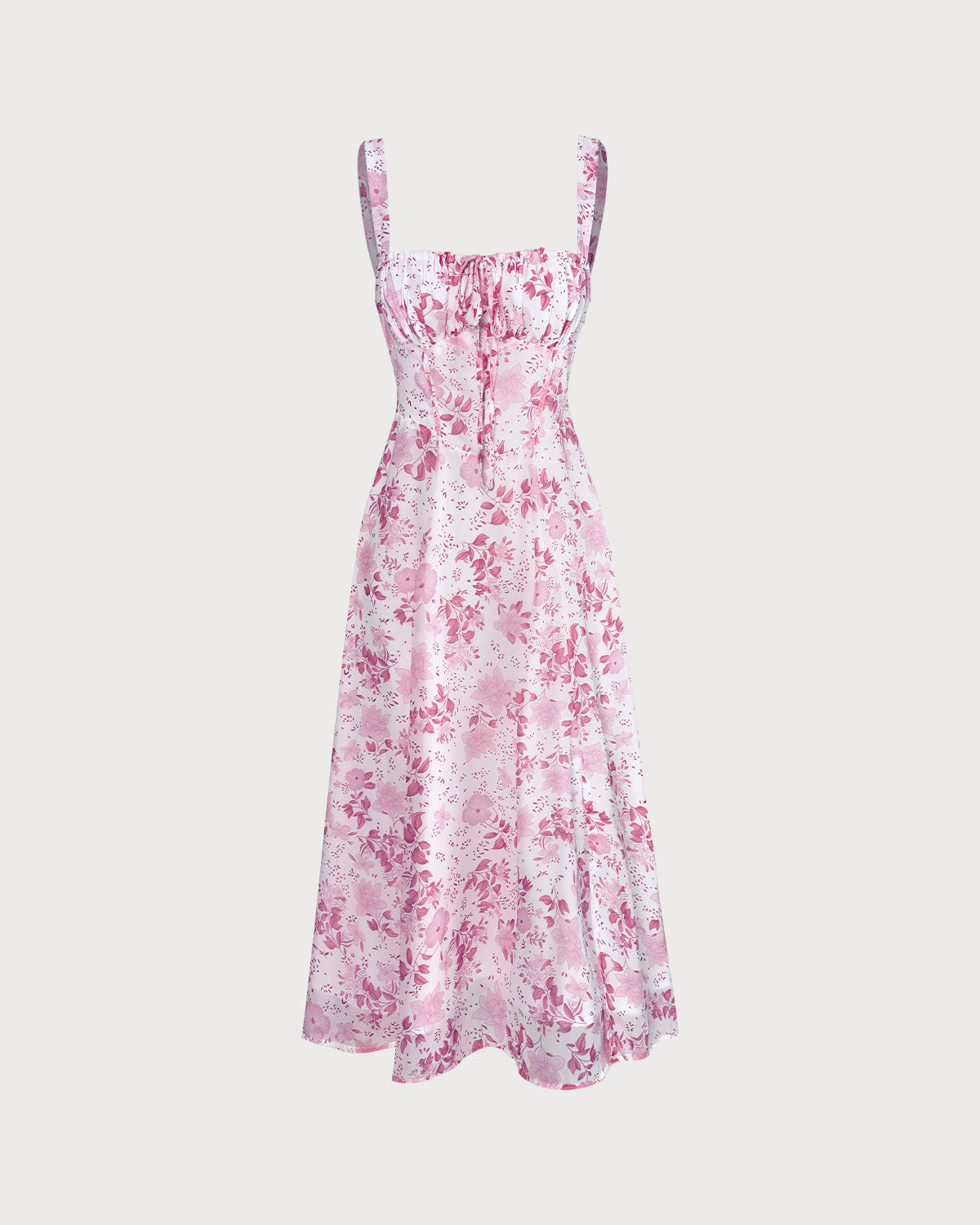 The Pink Square Neck Floral Ruched Midi Dress - Threadford