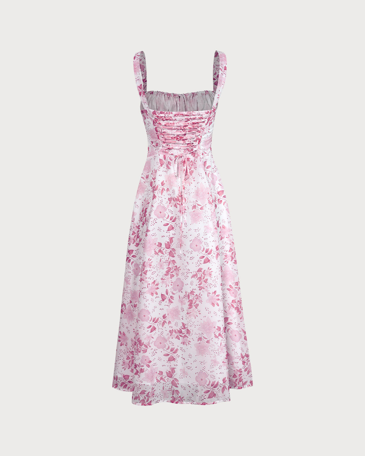 The Pink Square Neck Floral Ruched Midi Dress - Threadford