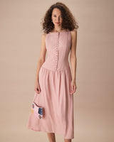 Women's Pink Boat Neck Sleeveless Lyocell Midi Dress - Threadford