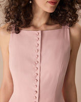 Women's Pink Boat Neck Sleeveless Lyocell Midi Dress - Threadford