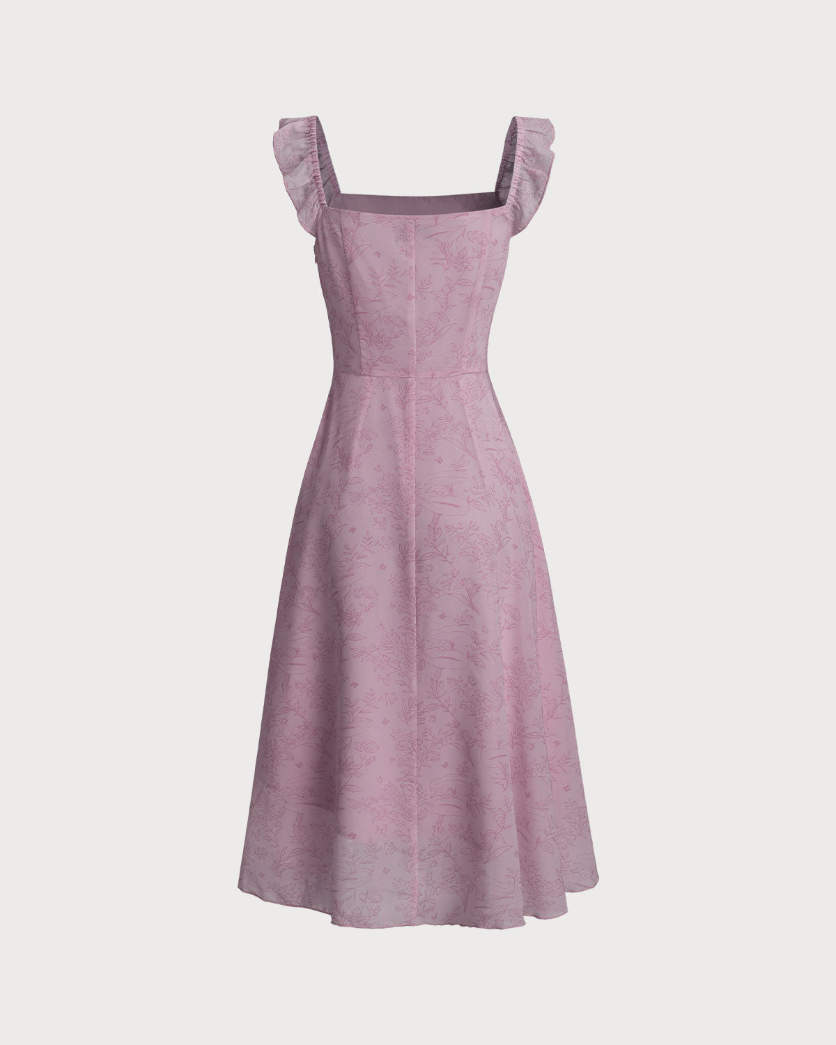 Purple Floral Square Neck Ruffle Slip Midi Dress - Threadford