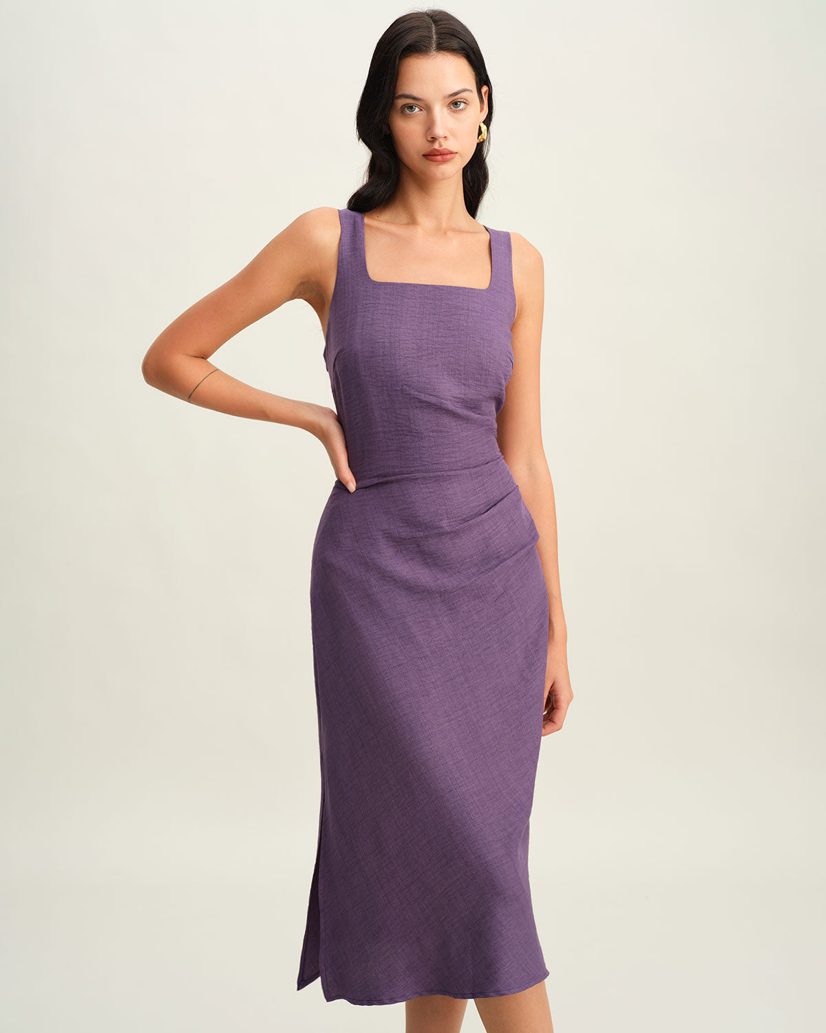 Purple Square Neck Slip Midi Dress - Threadford