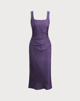 Purple Square Neck Slip Midi Dress - Threadford