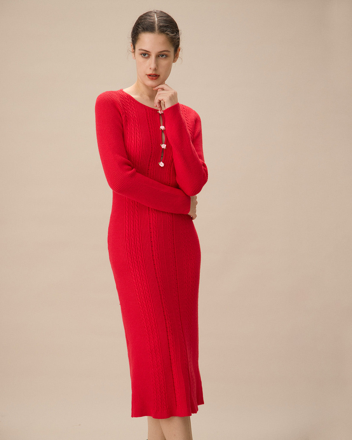 Red Cut-Out Bodycon Sweater Dress - Threadford