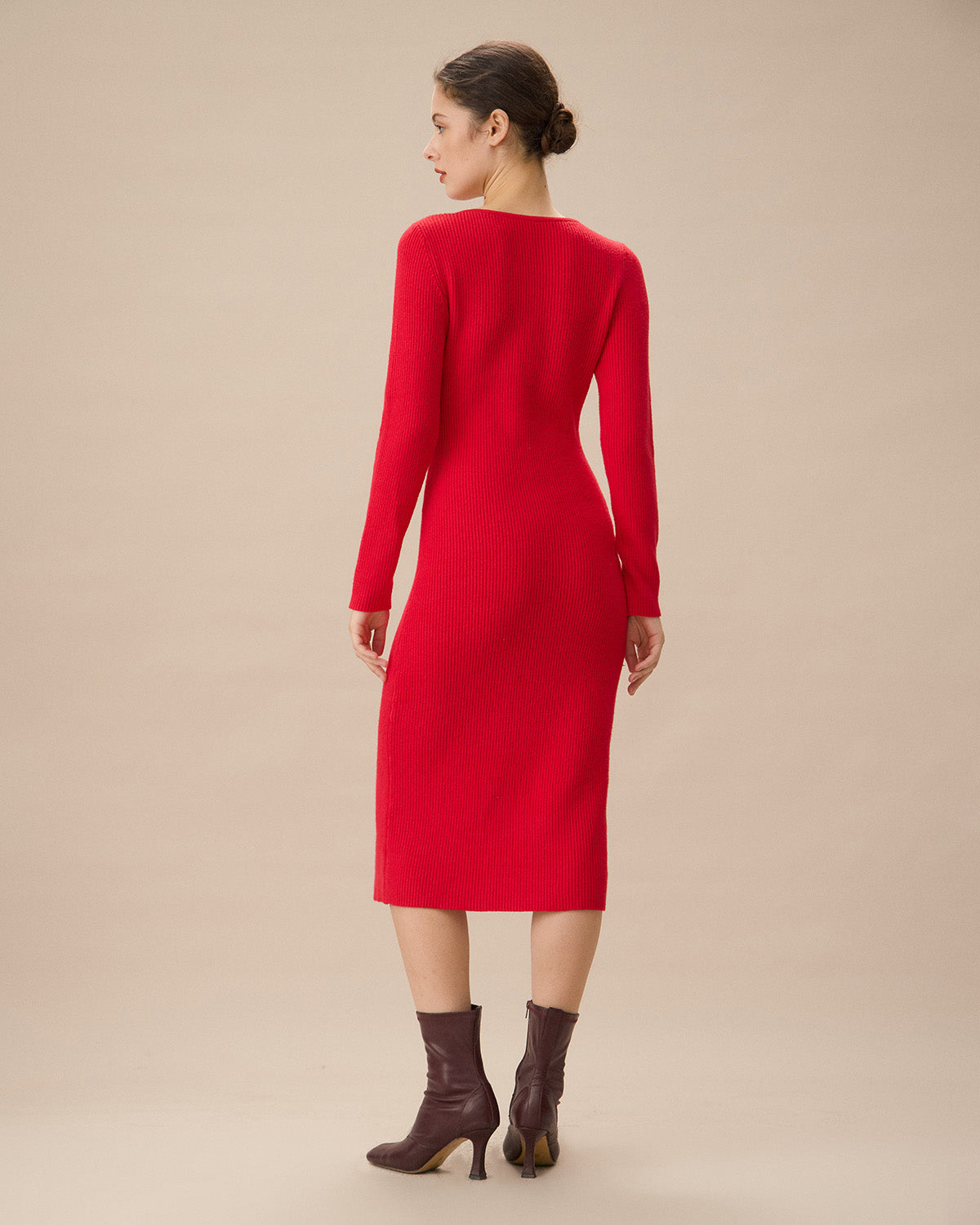 Red Cut-Out Bodycon Sweater Dress - Threadford