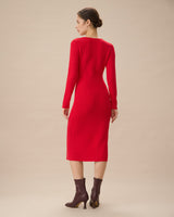 Red Cut-Out Bodycon Sweater Dress - Threadford