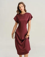 Red Cowl Sleeve A-Line Midi Dresses - Threadford