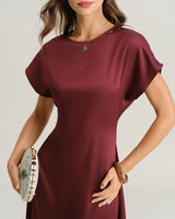 Red Cowl Sleeve A-Line Midi Dresses - Threadford