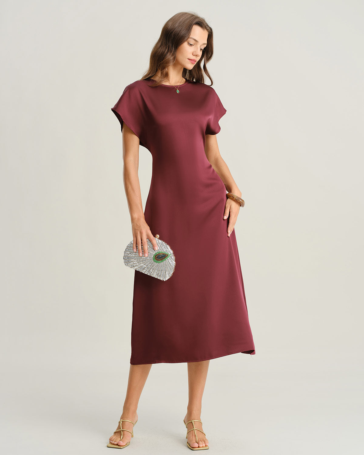 Red Cowl Sleeve A-Line Midi Dresses - Threadford