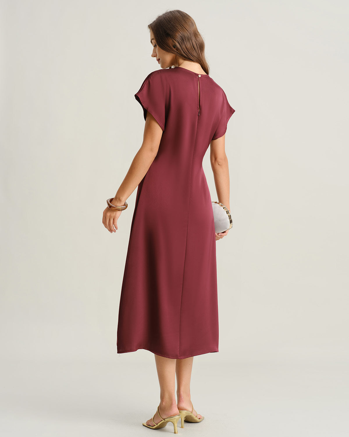 Red Cowl Sleeve A-Line Midi Dresses - Threadford