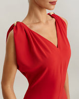 Red V Neck Sleeveless Midi Dress - Threadford