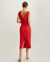 Red V Neck Sleeveless Midi Dress - Threadford