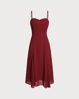 Red A-Line Corset Slip Midi Dress - Threadford