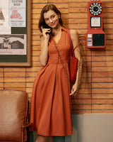 Red Button Sleeveless Midi Dress - Threadford