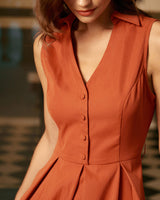 Red Button Sleeveless Midi Dress - Threadford