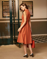 Red Button Sleeveless Midi Dress - Threadford