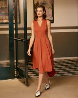 Red Button Sleeveless Midi Dress - Threadford