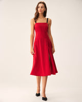 Red Contrast Slit Slip Midi Dress - Threadford