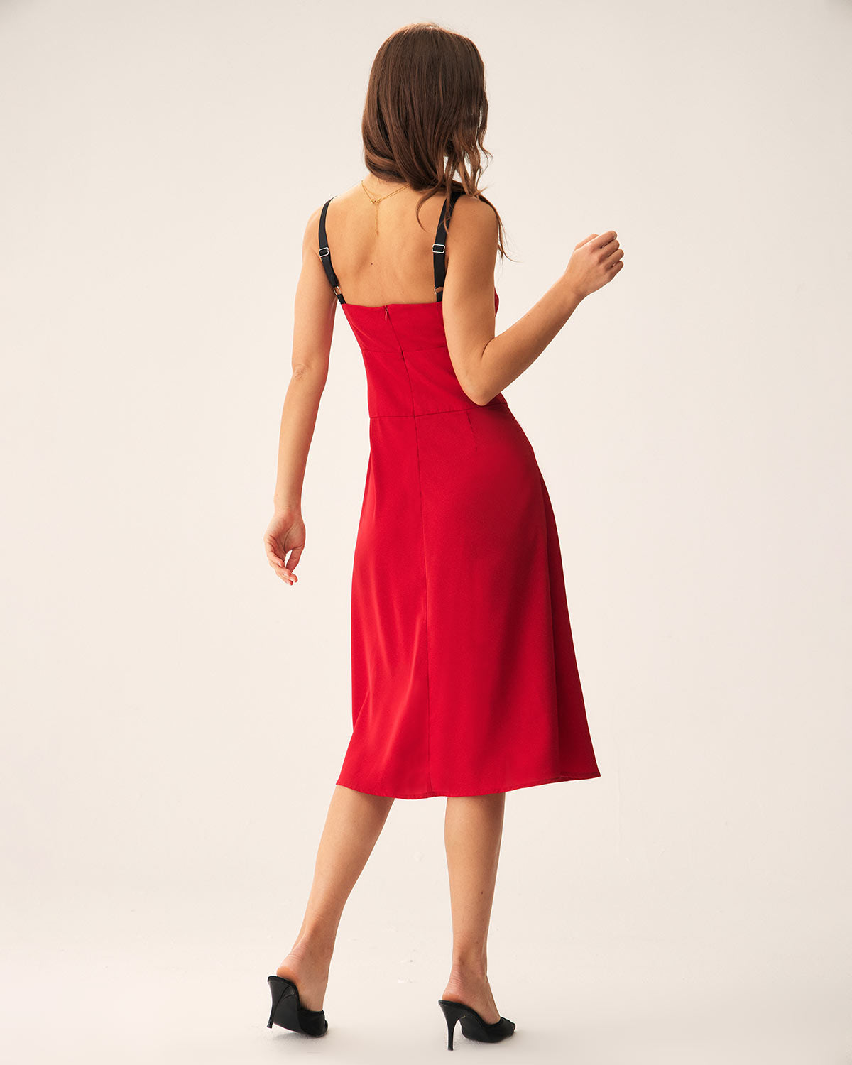 Red Contrast Slit Slip Midi Dress - Threadford