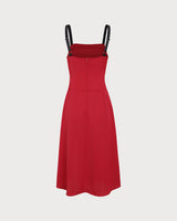 Red Contrast Slit Slip Midi Dress - Threadford