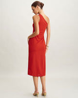 Red Knit One shoulder Midi Dress - Threadford