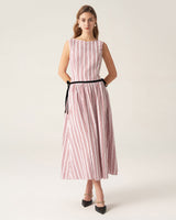 Red Plaid Boat Neck Midi Dress - Threadford