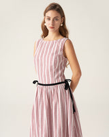 Red Plaid Boat Neck Midi Dress - Threadford