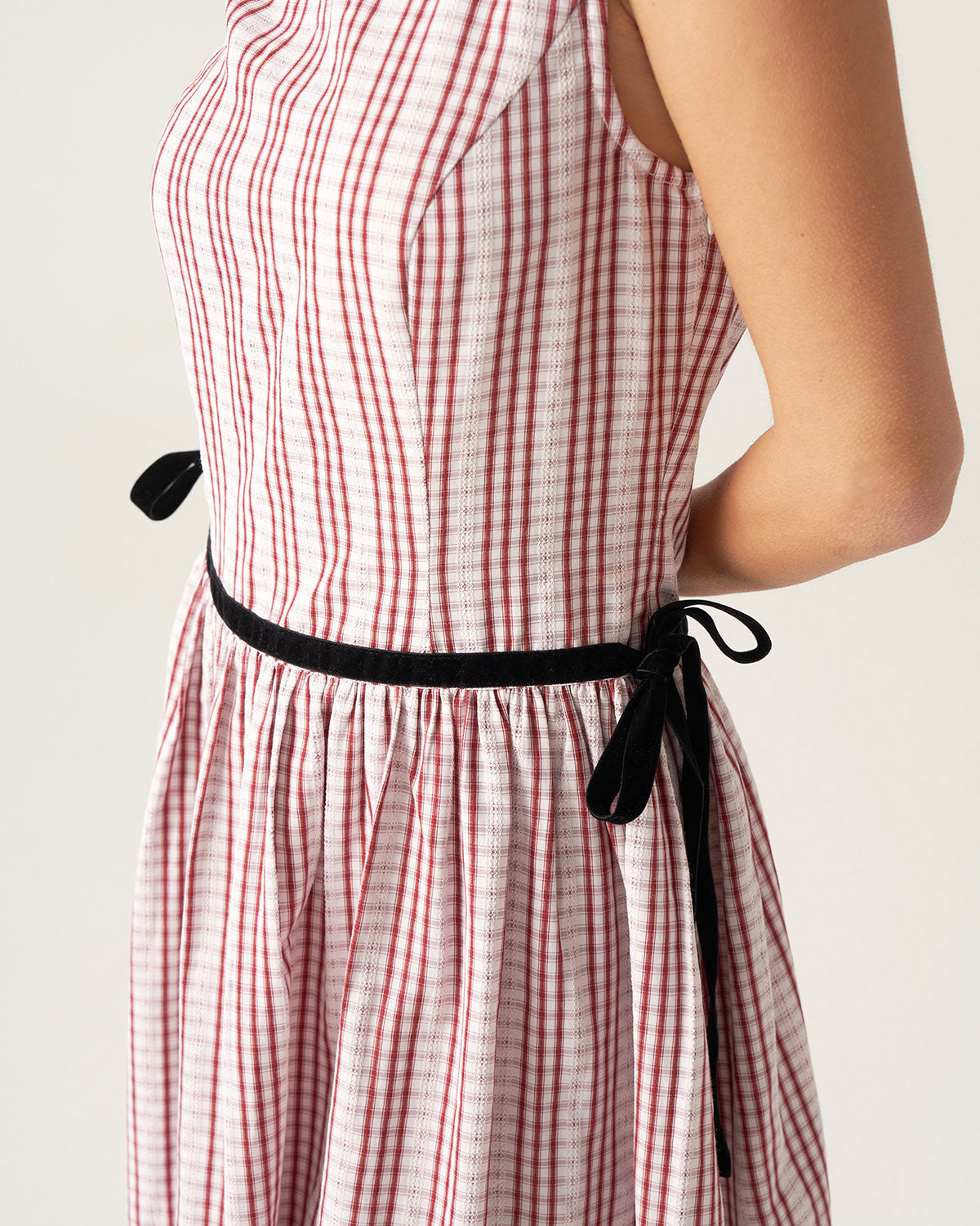 Red Plaid Boat Neck Midi Dress - Threadford