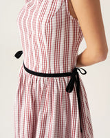 Red Plaid Boat Neck Midi Dress - Threadford