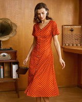 Red Polka Dot Button Midi Dress - Threadford