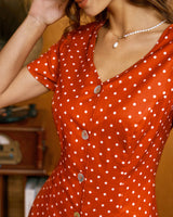 Red Polka Dot Button Midi Dress - Threadford