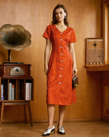 Red Polka Dot Button Midi Dress - Threadford