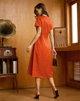Red Polka Dot Button Midi Dress - Threadford