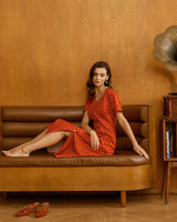 Red Polka Dot Button Midi Dress - Threadford