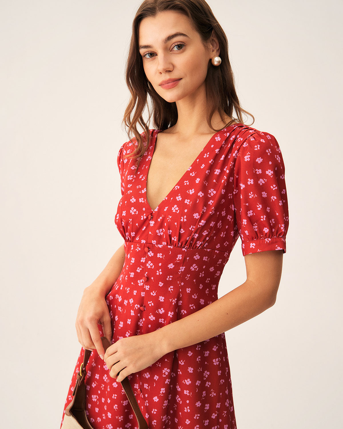 Red Polka Dot Ruched Midi Dress - Threadford
