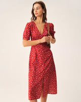 Red Polka Dot Ruched Midi Dress - Threadford