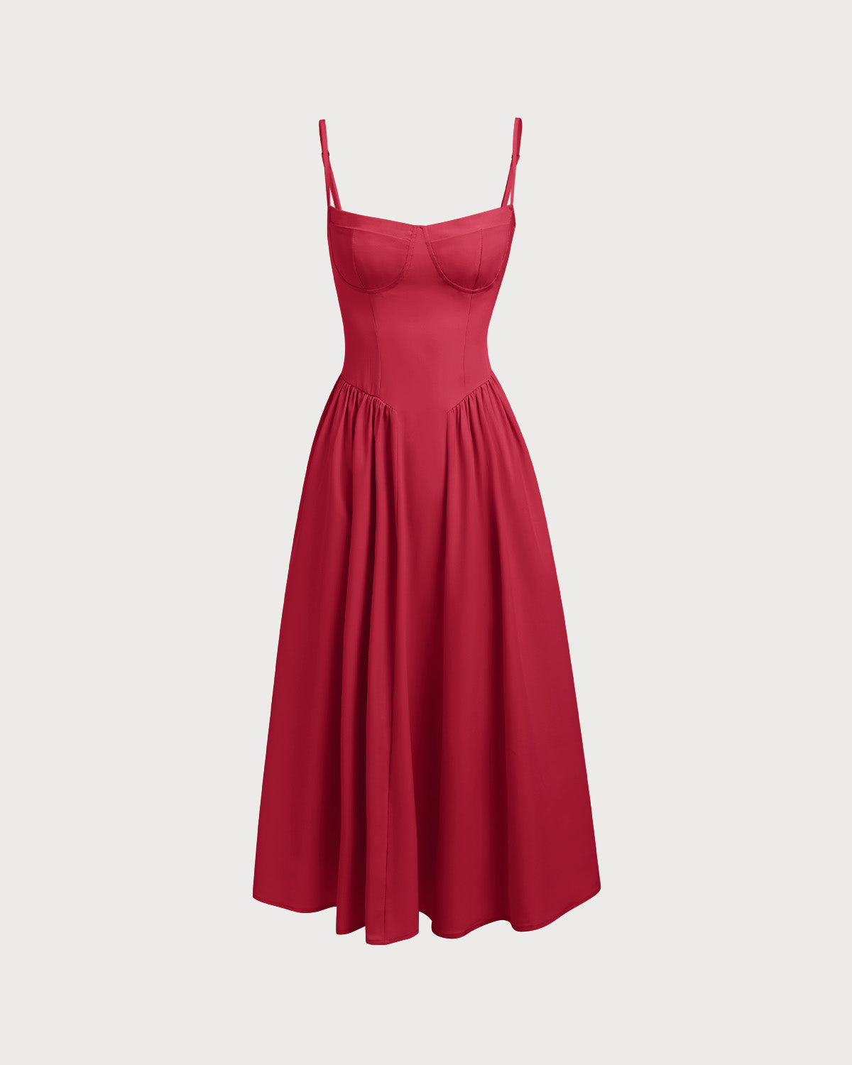 Red Square Neck Pocket Slip Midi Dress - Threadford