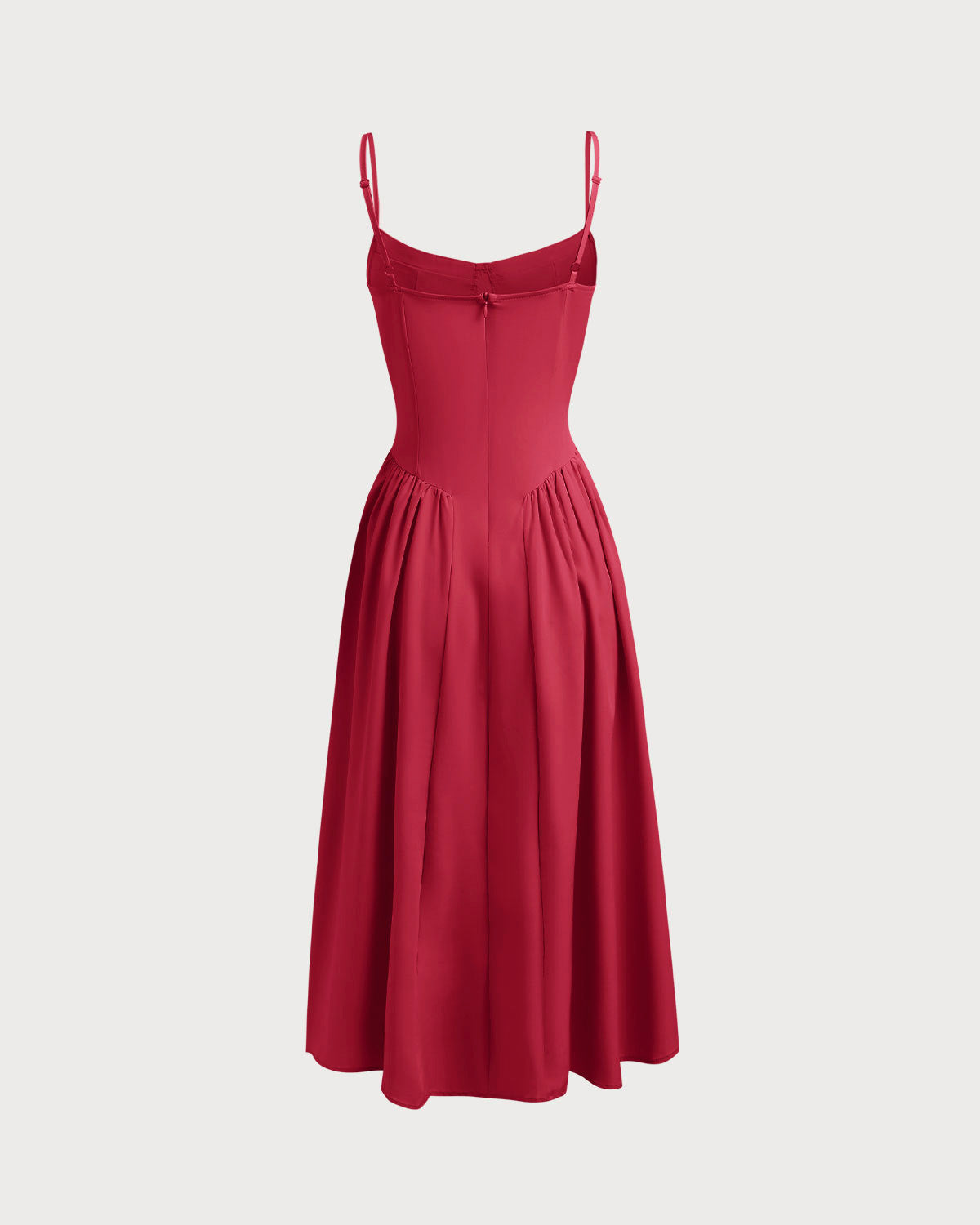 Red Square Neck Pocket Slip Midi Dress - Threadford