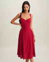 Red Sweetheart Neck Slip Midi Dress - Threadford