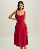 Red Sweetheart Neck Slip Midi Dress - Threadford